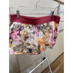 GapFit Women's Athletic Shorts L Floral Print Burgundy Waistband Lightweight